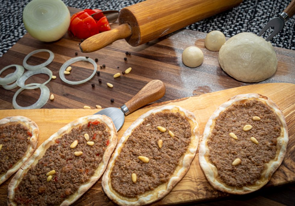 Traditional Syrian safiha previously prepared by Mulham Cuisine